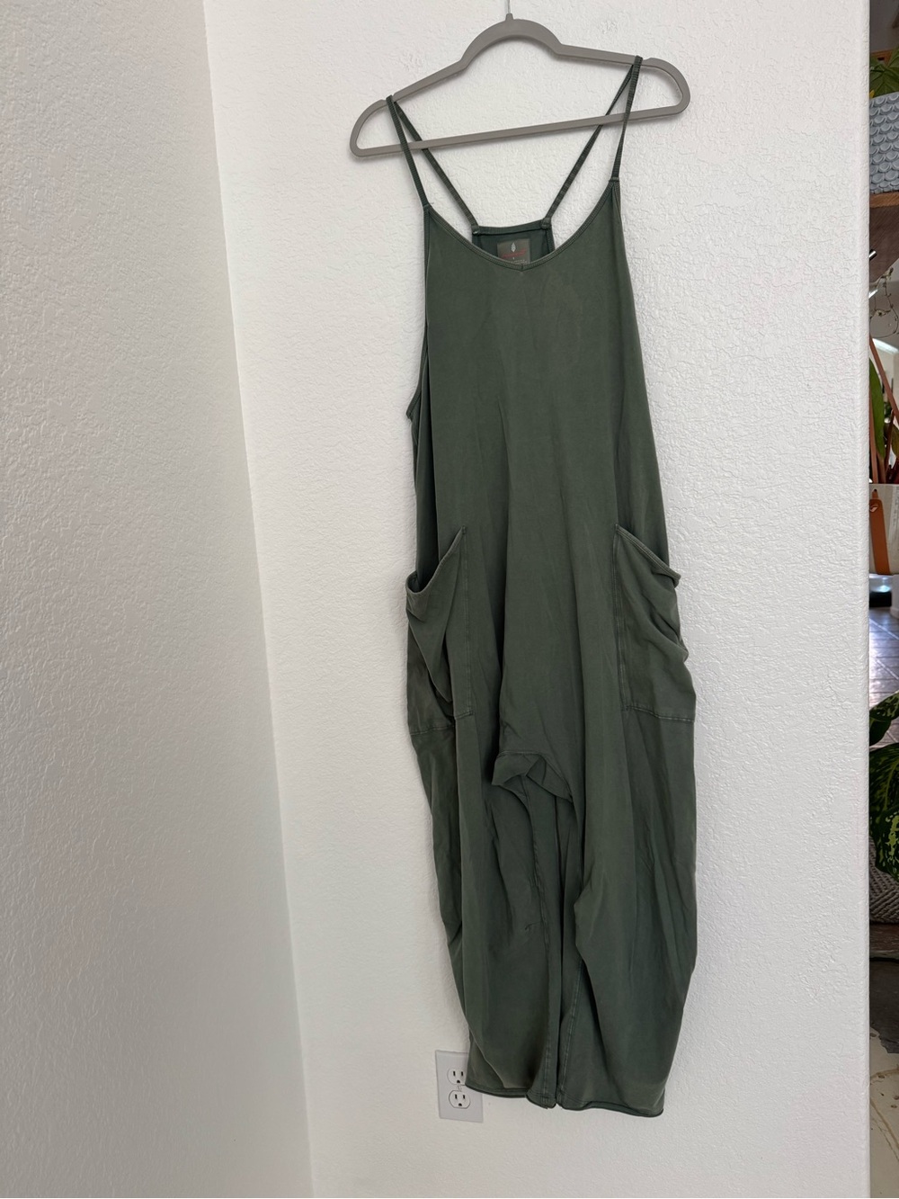 FP Movement Free People Olive Green Spaghetti Strap Jumpsuit with Pockets - Picture 2 of 11
